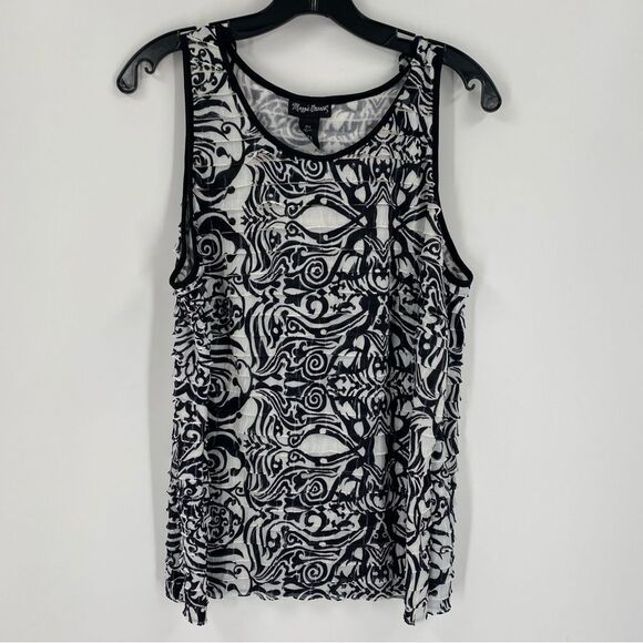 Maggie Barnes Black and White Patterned Layered Raffle Tank Top size 0X - Picture 1 of 3